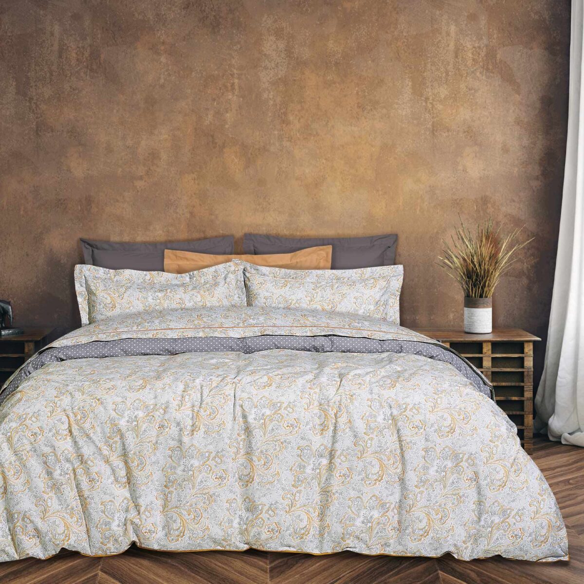 Σετ σεντόνια Μονά 170x260, 50x70+5 Γκρι-Ώχρα 9612 Das Home