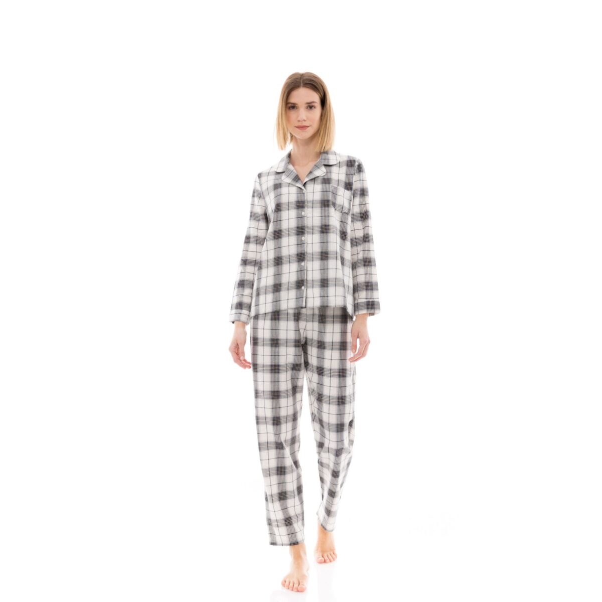 PYJAMA BUTTONED BEIGE -BLACK PLAID W1419 Type /XL Pink Label