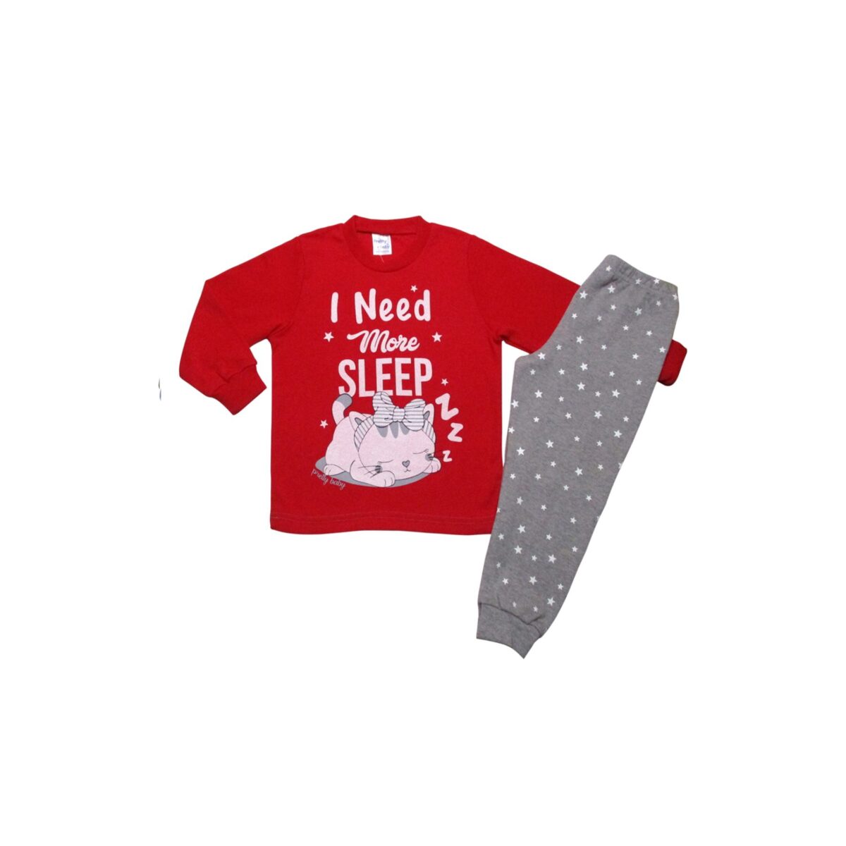 Κοριτσίστικη πιτζάμα μπεμπέ More sleep 69163-134 Κόκκινο - Γκρι μελανζέ Pretty Baby