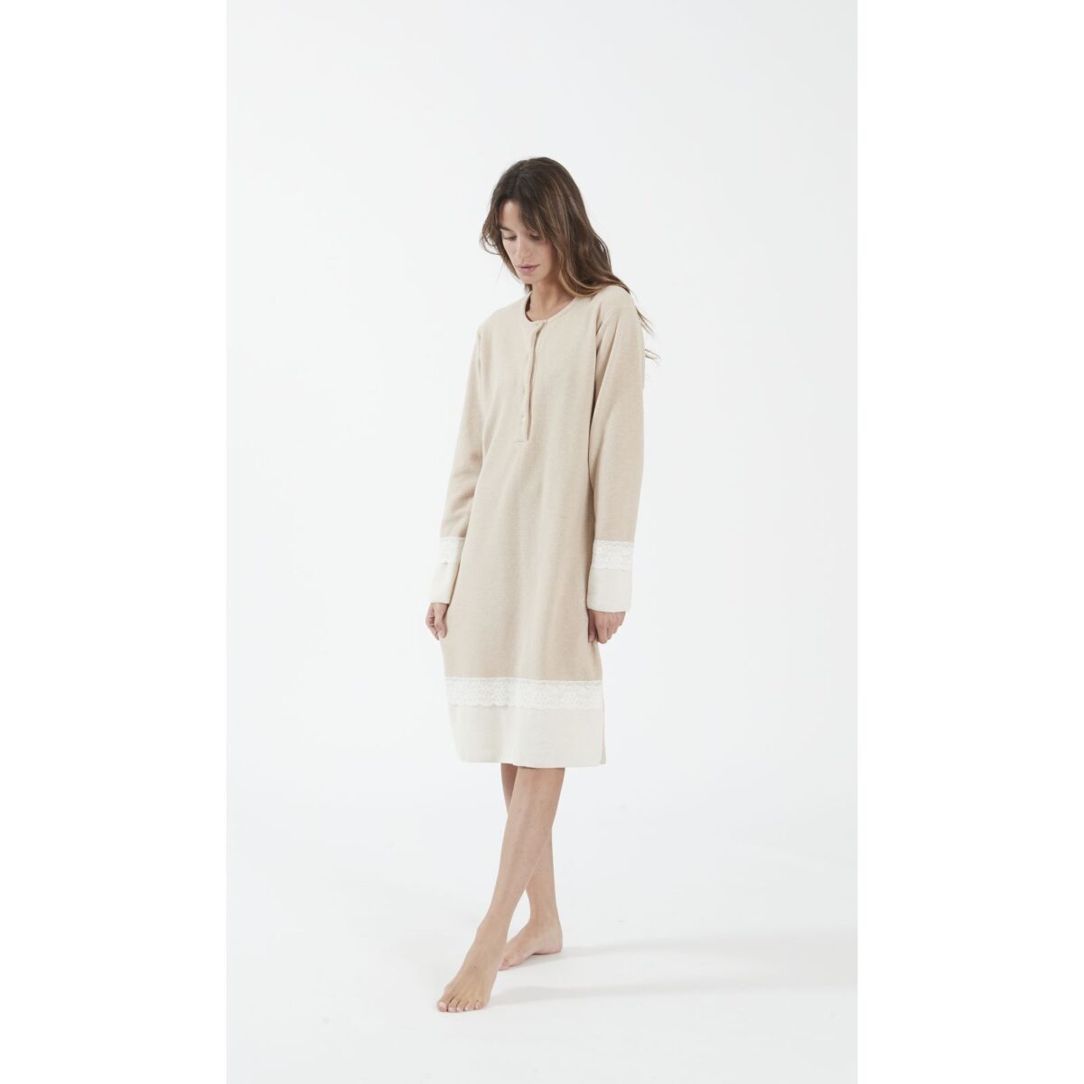 Νυχτικό Punto di Milano ζεστό με χνουδάτη υφή LV281 Beige - Ecru LOVE
