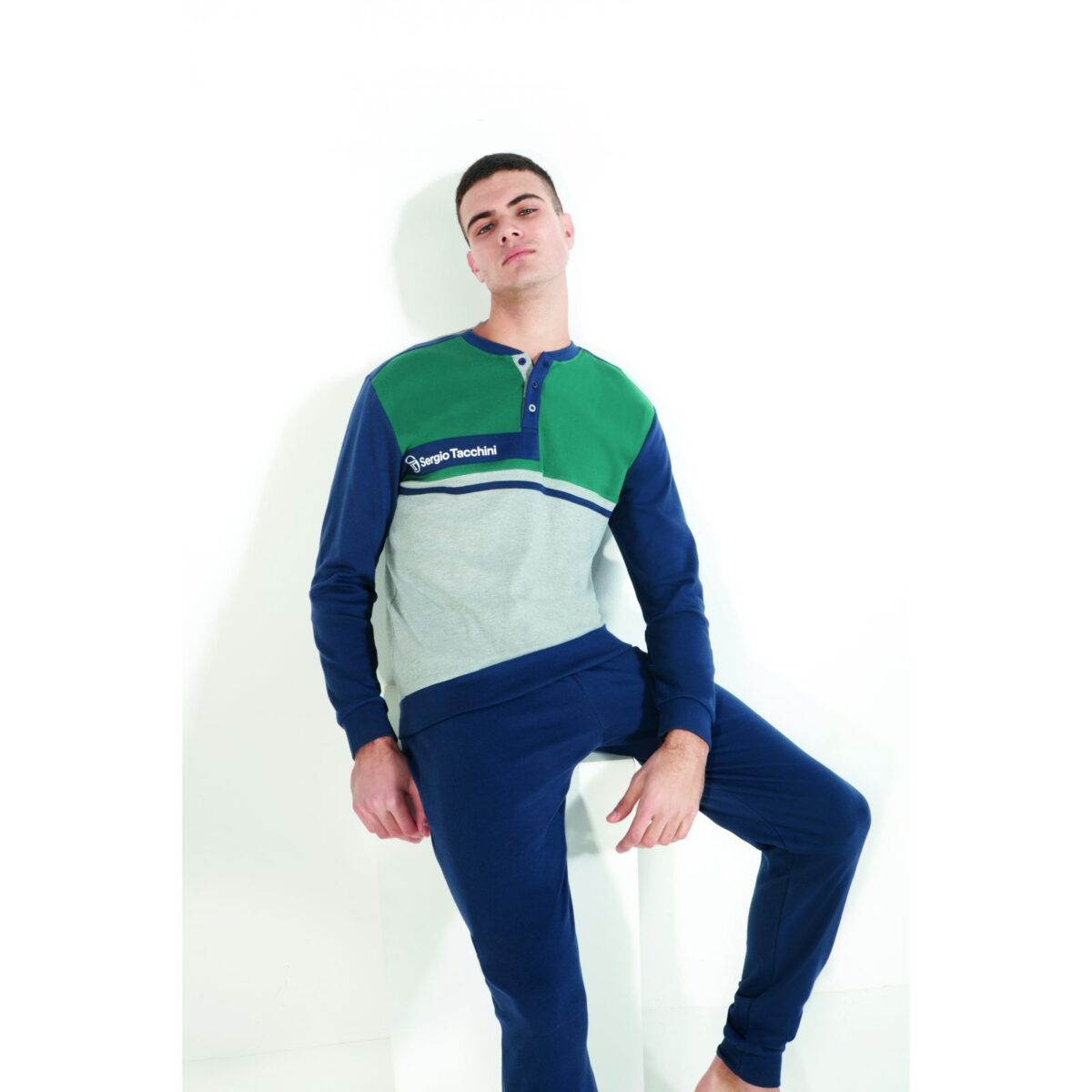 37600 ΠΥΖΑΜΑ ΣΕΡΑΦΙΝΟ 3 ΚΟΥΜΠΙΑ ΙΝΤΕΡΛΟΚ 100% COTTON BLUE/XXL