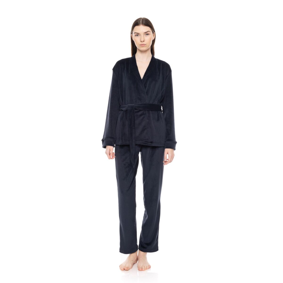 W1636 PYJAMA 3PCS SOFT VELVET Yacht Blue /XL